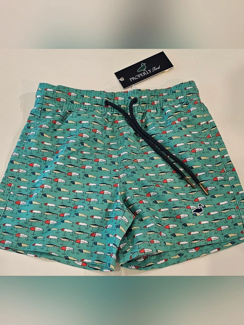 Properly Tied Kids' Vintage Lures  Print Swim Trunks